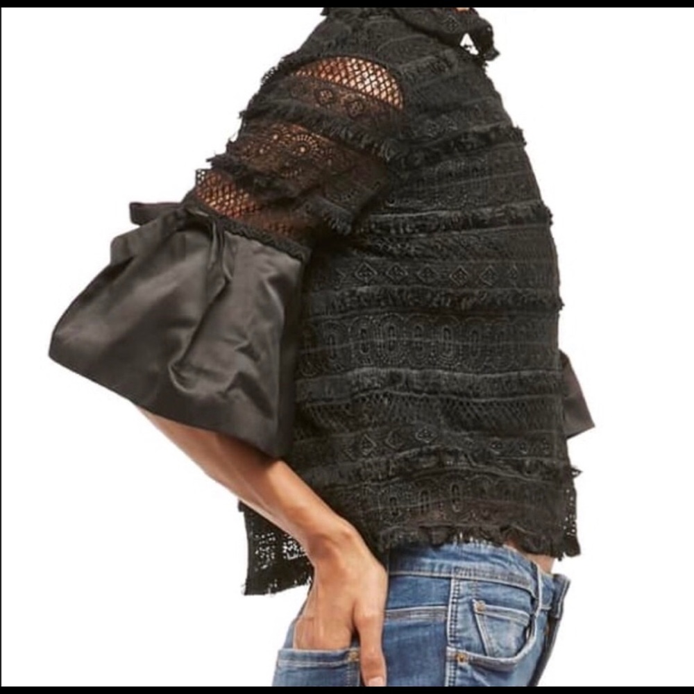 Nordstrom Satin cuff lace blouse